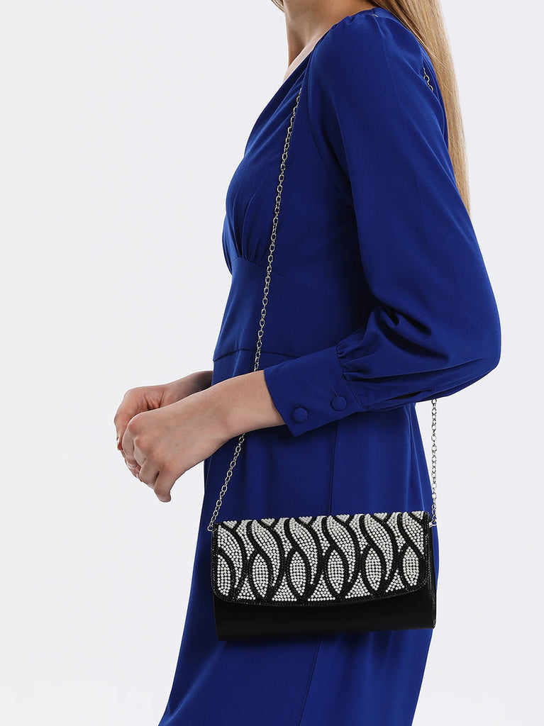 shimmer gem black clutch