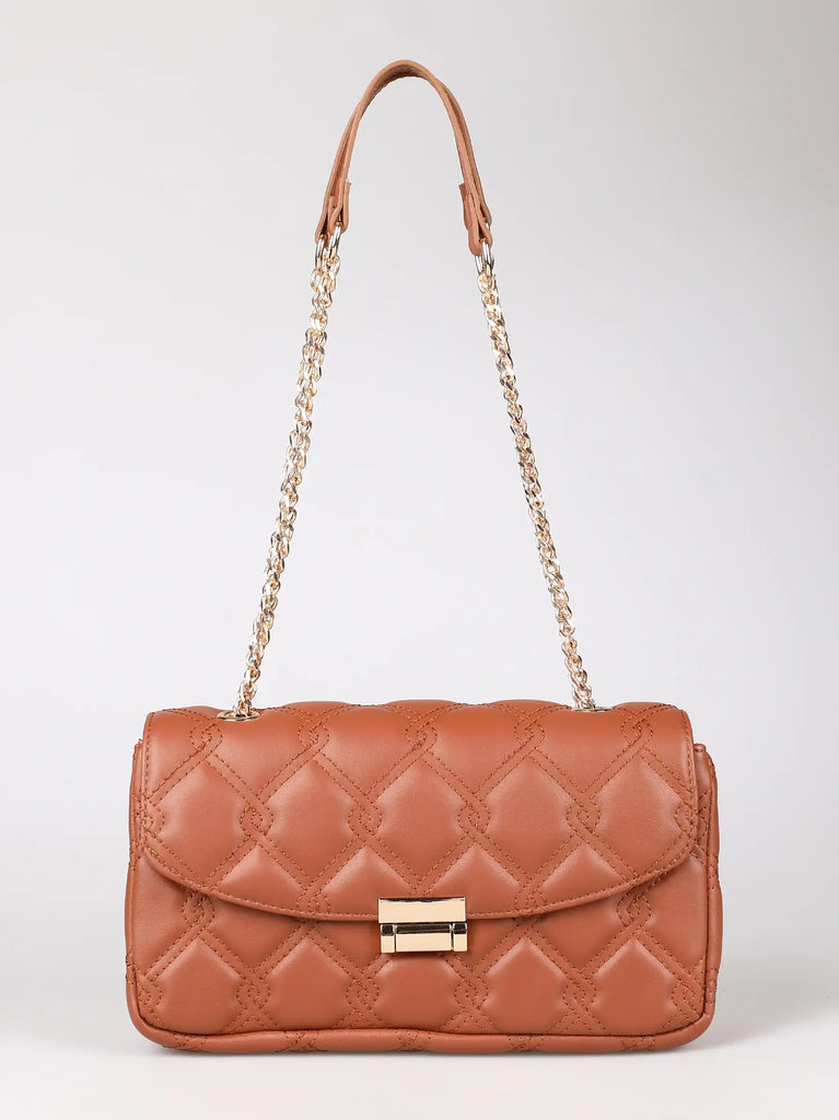 camel quilted chain shoulder bag