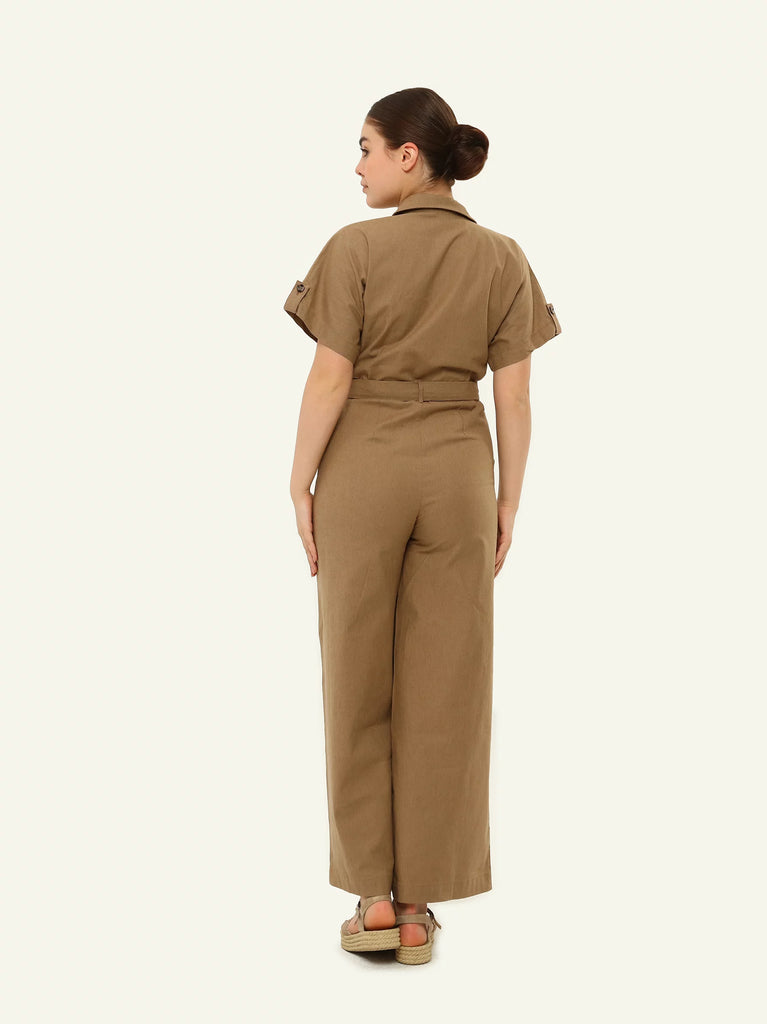 women camel utility jumpsuit