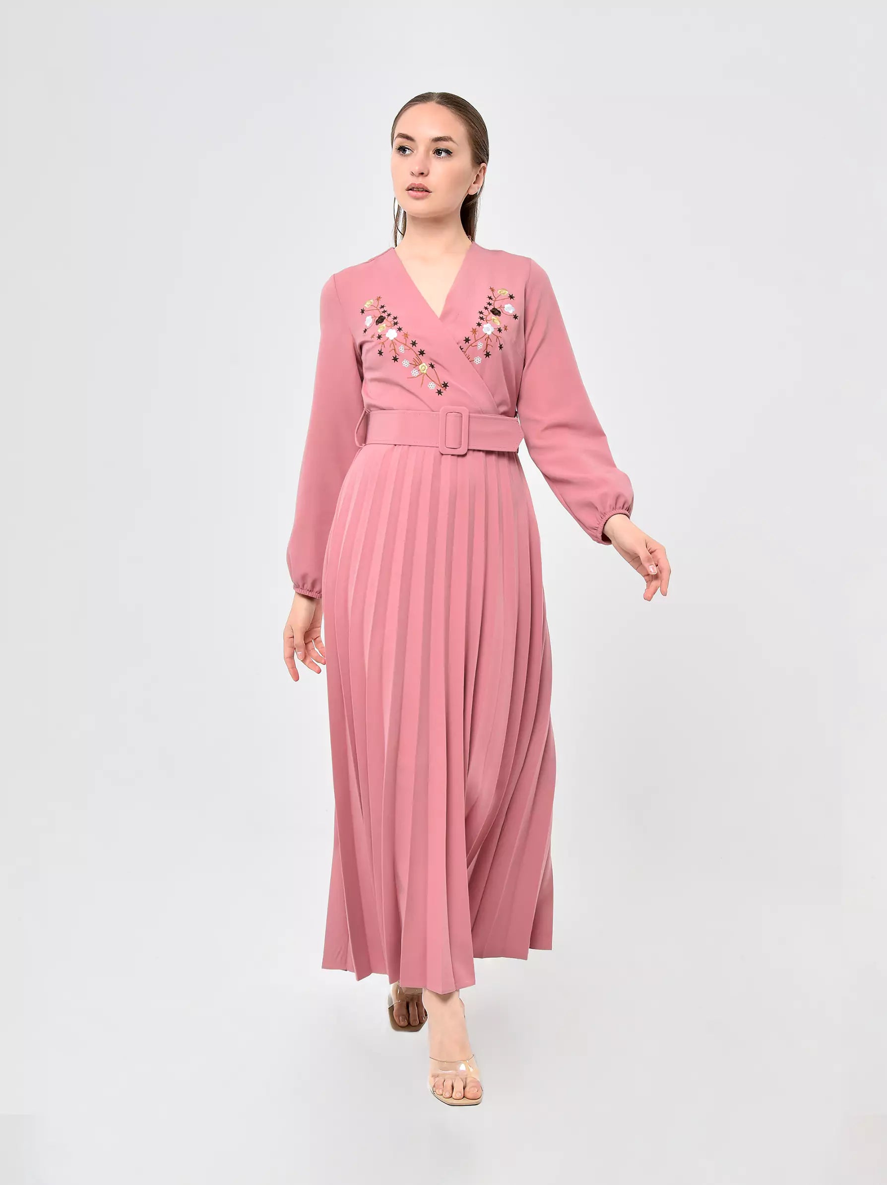 Pink embroidered maxi deals dress