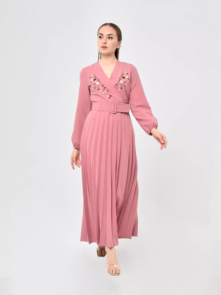 embroidered pink maxi dress