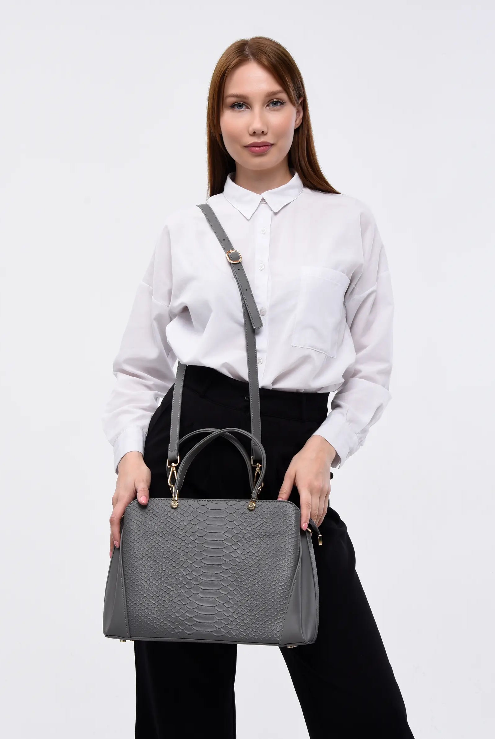 womens grey handle bag		