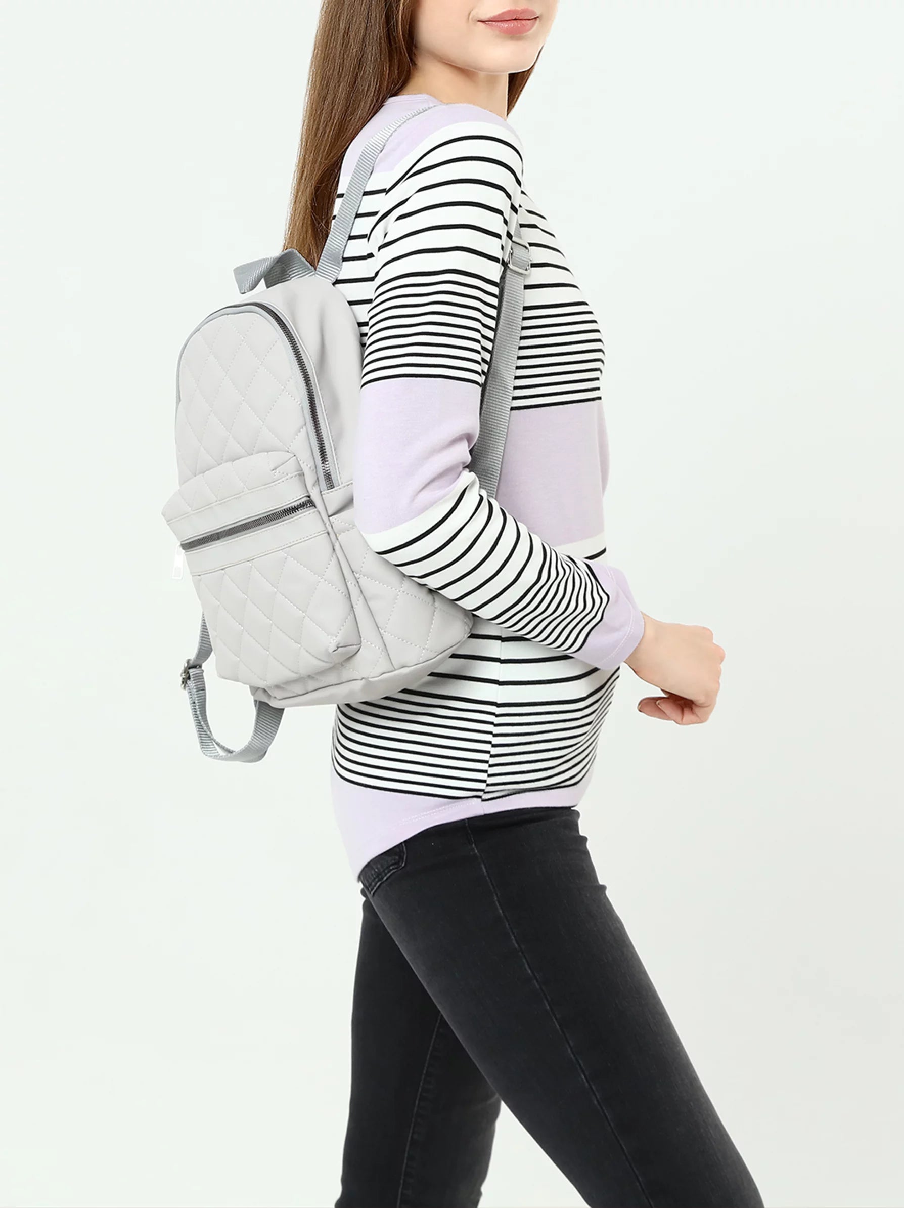 Grey quilted backpack sales