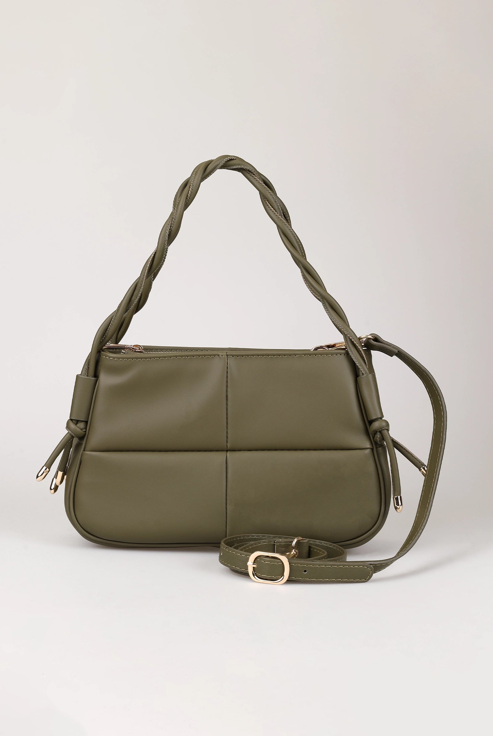 khaki green spiral handle handbag