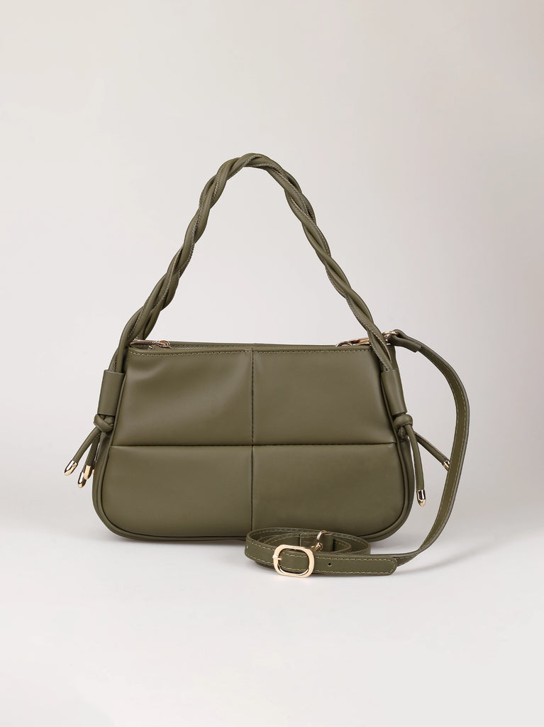 khaki green spiral handle handbag