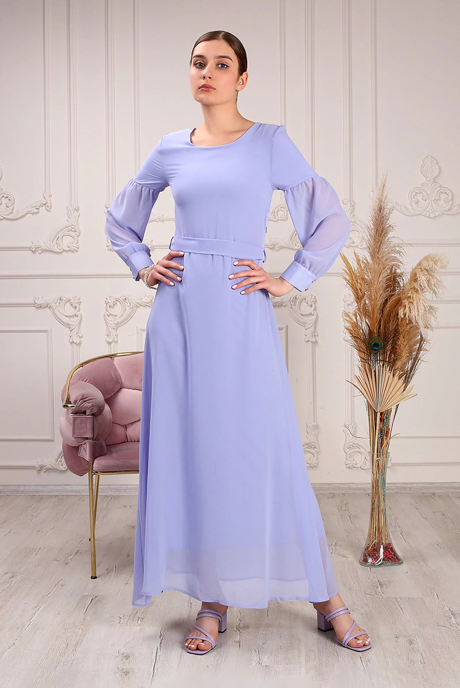 lavender belted dress