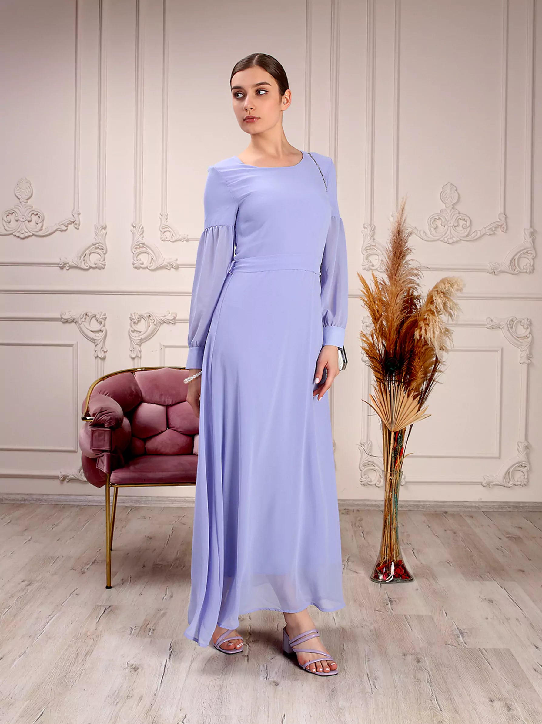 Lavender Dropped Shoulder Belted Dress Modora UK