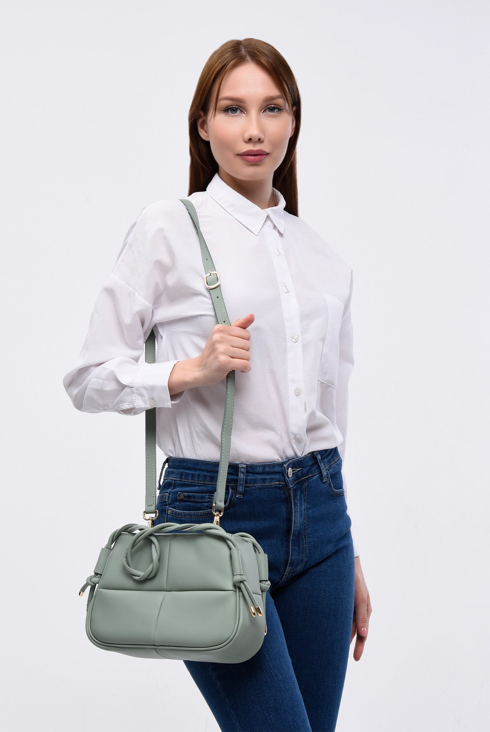 mint green spiral handle handbag