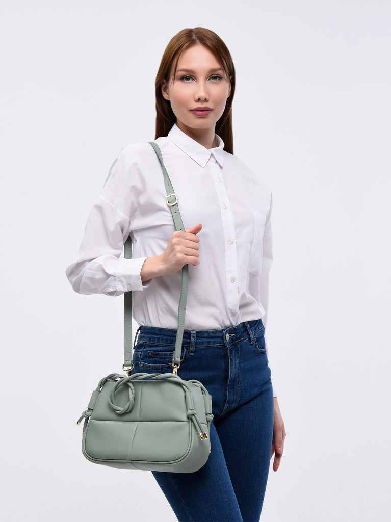 mint green spiral handle handbag