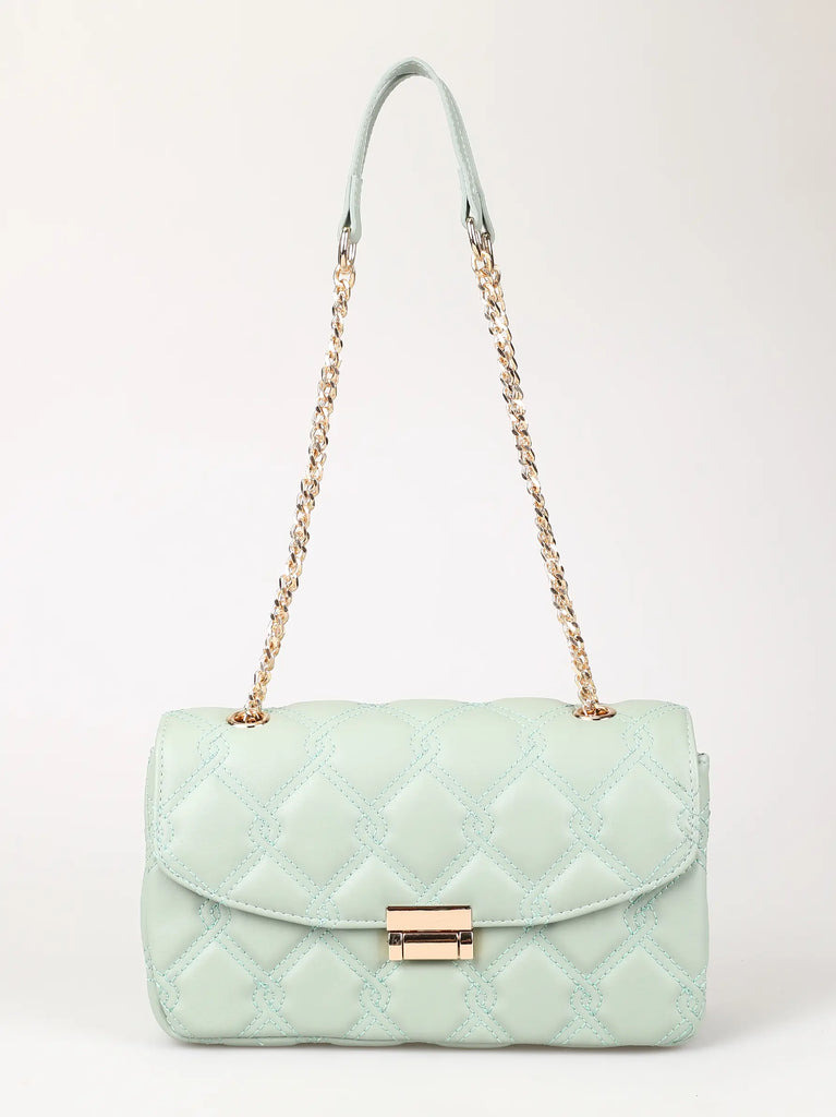 mint green quilted chain shoulder bag