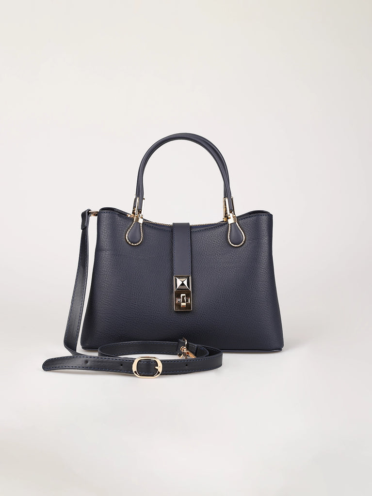navy blue handheld bag