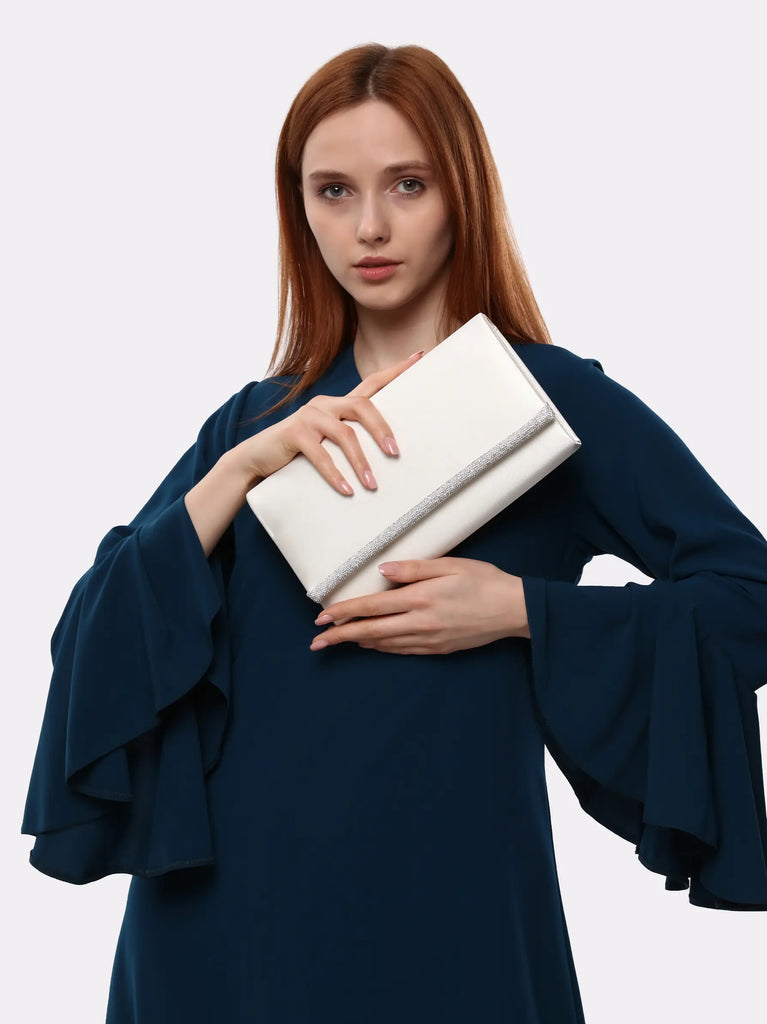 cream satin clutch bag