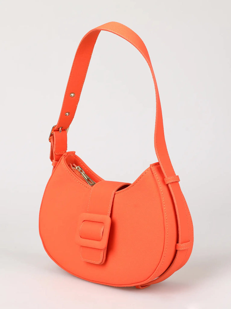 orange buckle detail crescent bag	