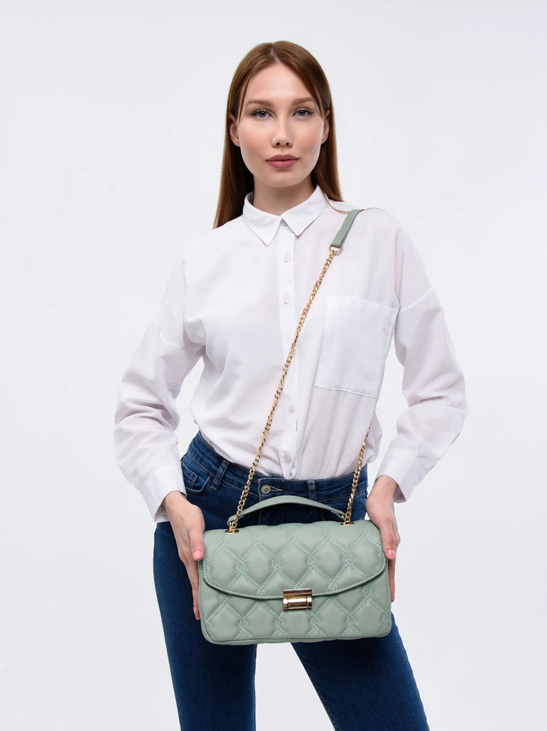 quilted chain handle mint green shoulder bag