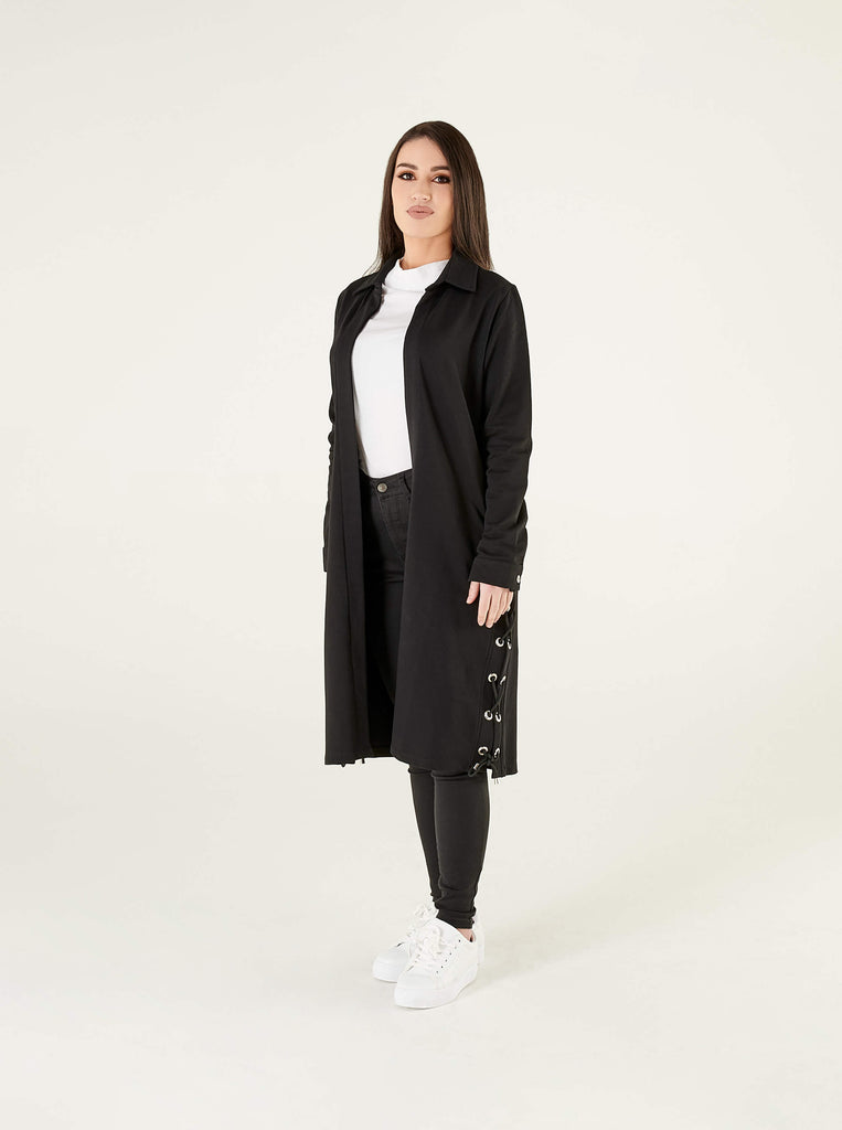 Black Eyelet Detail Casual Jacket