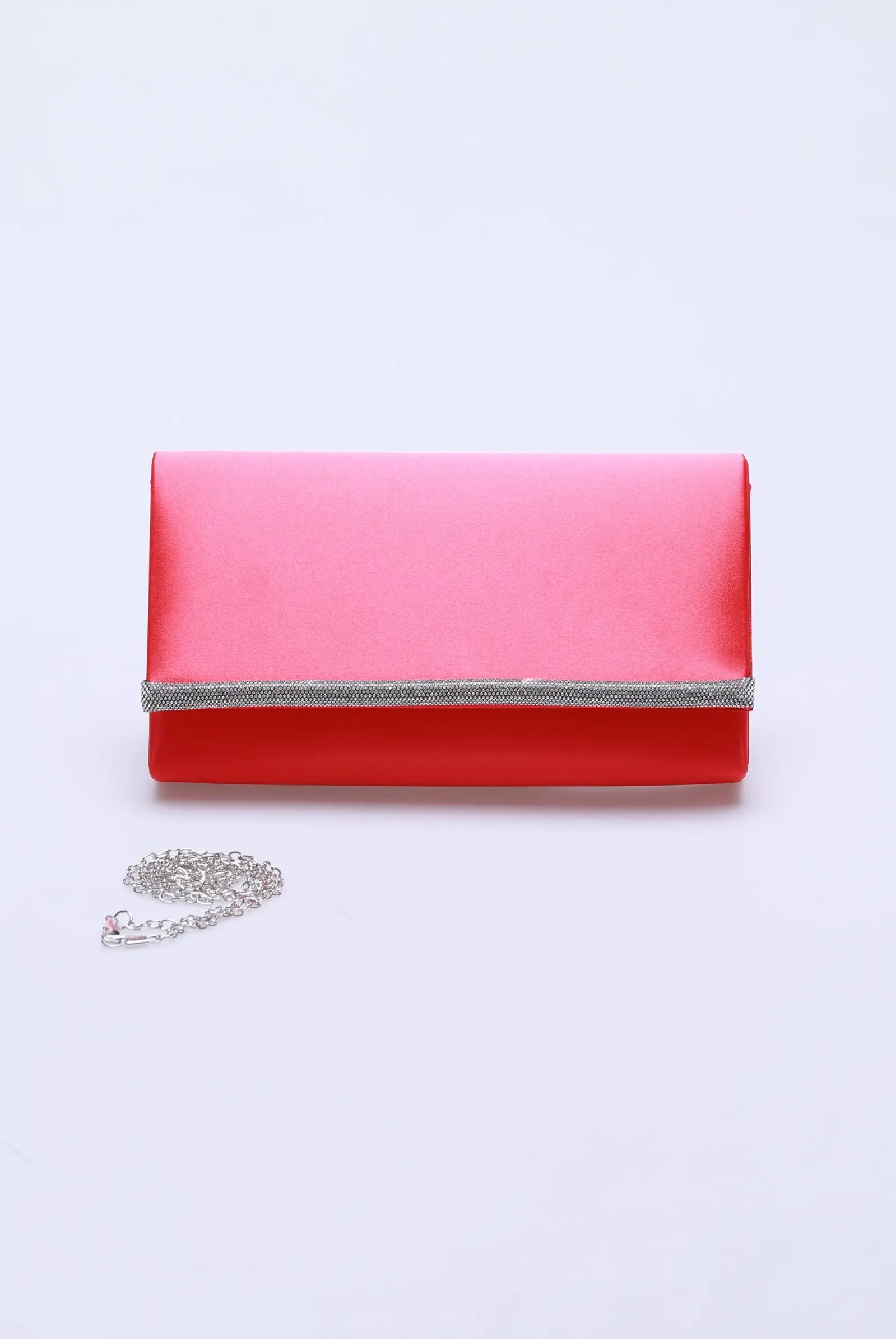 Diamente Detailed Flap Red Clutch Bag