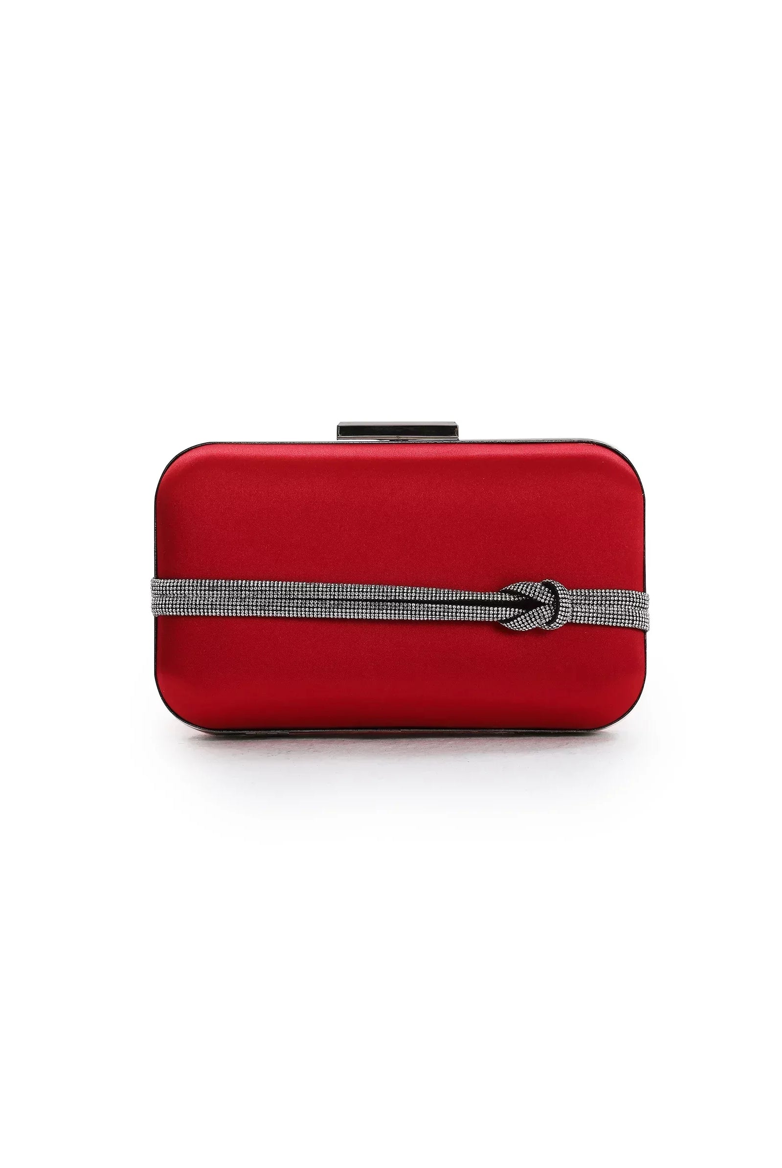 Red Satin Diamante Strip Clutch Bag