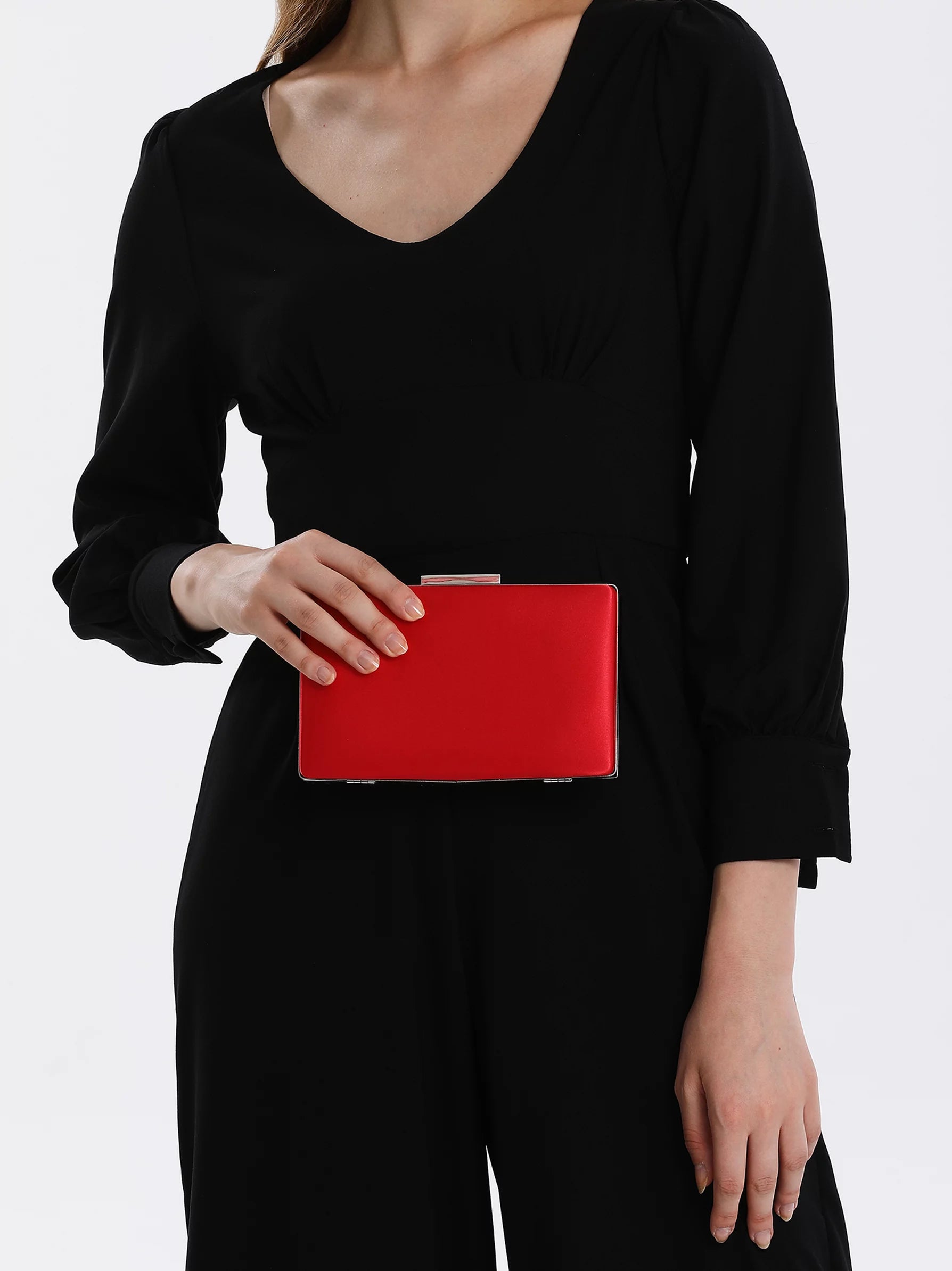 Red satin 2025 clutch bag