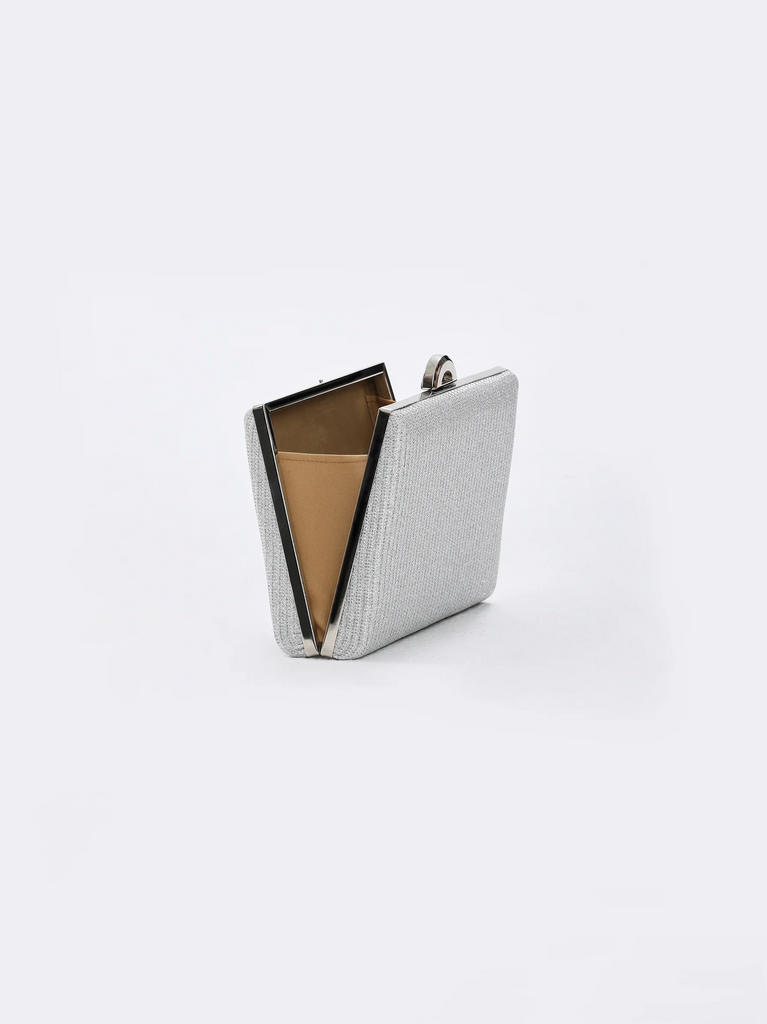silver glitter clutch bag