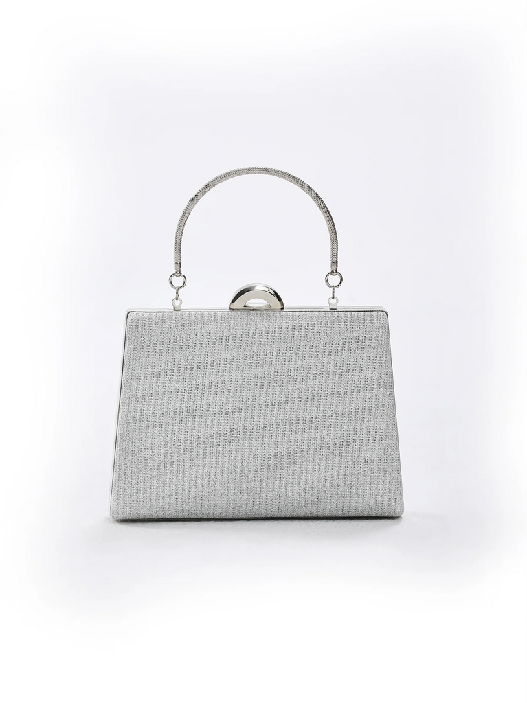 silver sparkly bag
