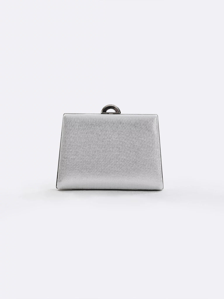 silver metallic clutch bag