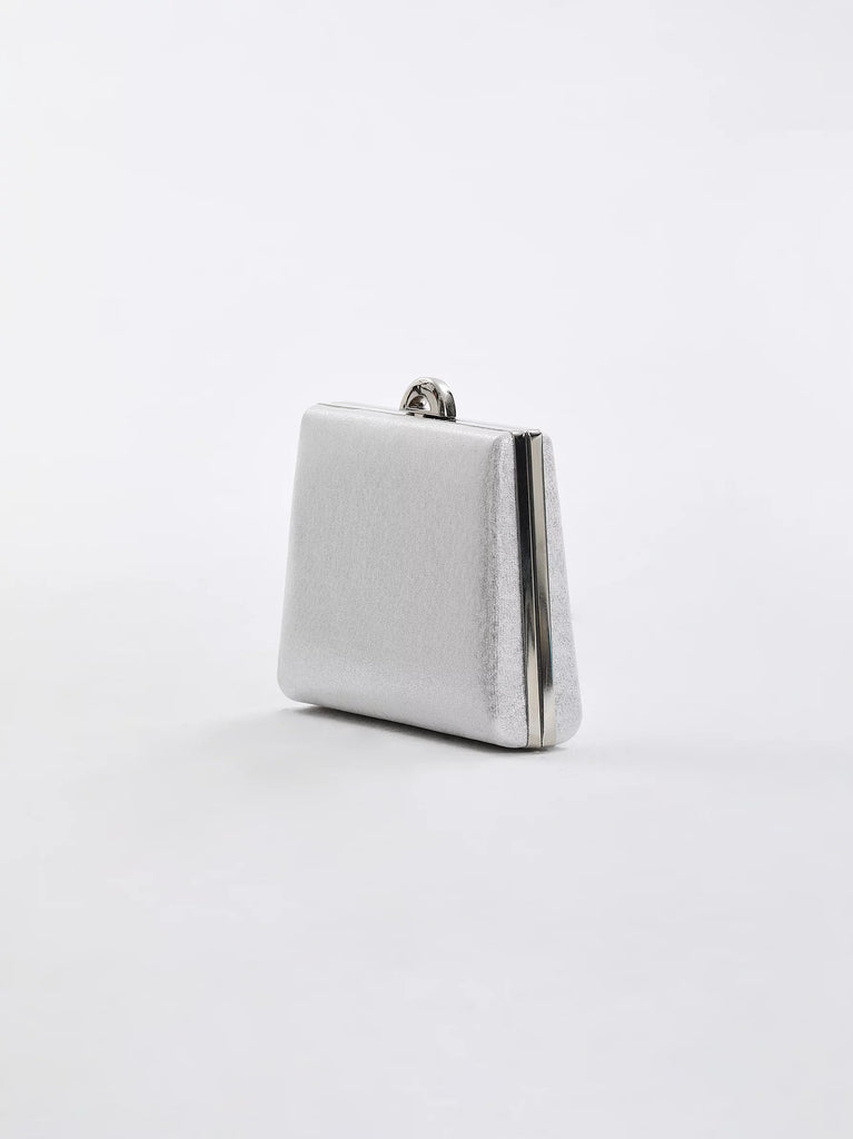 shiny silver clutch