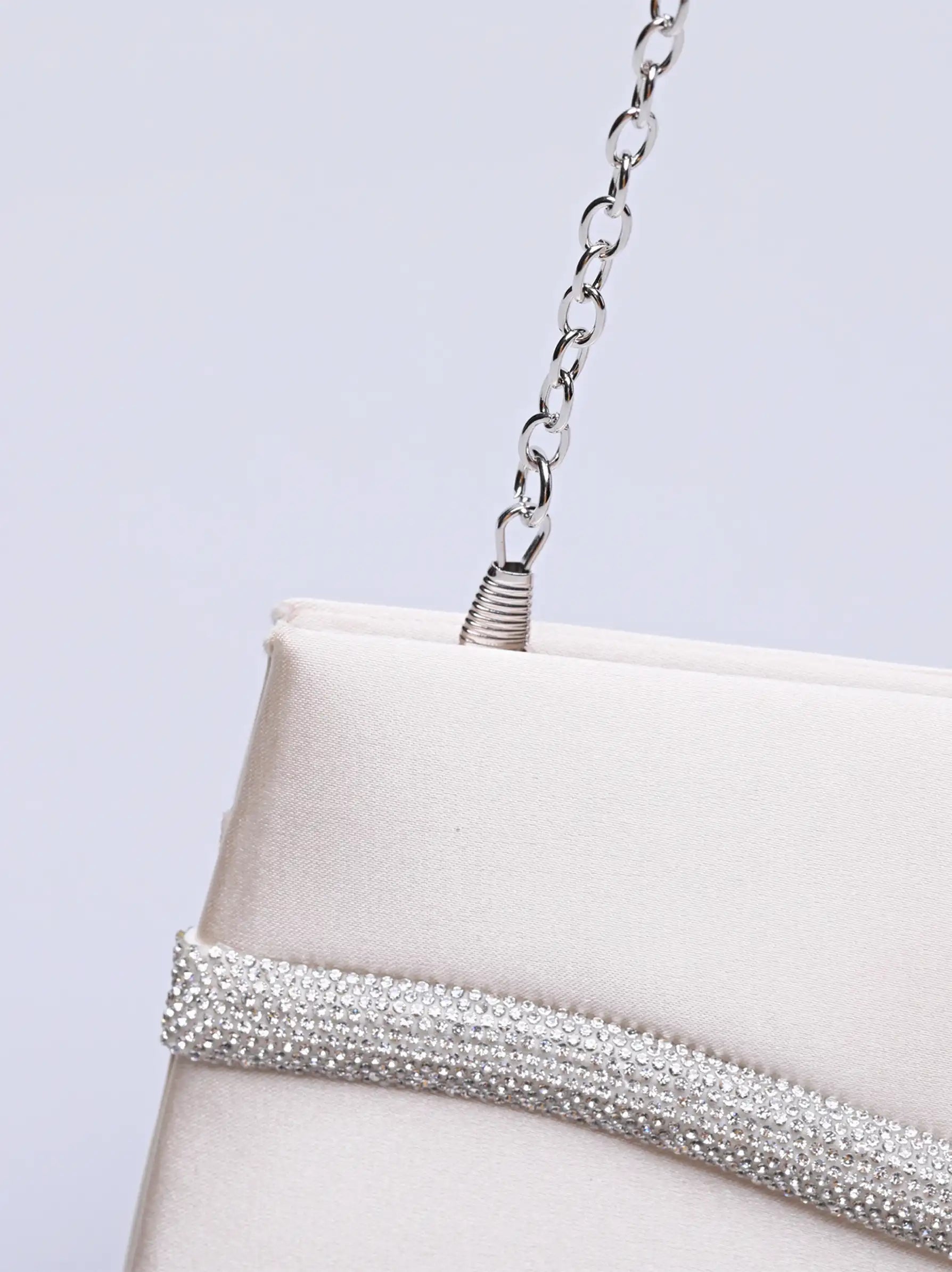 Cream satin top clutch bag